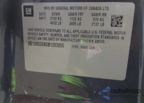 2011 Chevrolet Impala Lt from USA, damaged, VIN 2G1WG5EK6B1283856